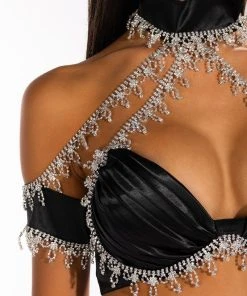 DRENCHED IN DIAMONDS SATIN BRA TOP -akira shop drenched in diamonds satin bra top black 6 6 c1