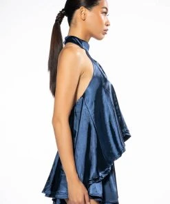 EASY GOING HIGH LOW SATIN HALTERNECK TOP -akira shop easy going high low satin halterneck top teal 4 4