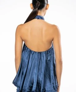 EASY GOING HIGH LOW SATIN HALTERNECK TOP -akira shop easy going high low satin halterneck top teal 5 5