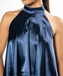 EASY GOING HIGH LOW SATIN HALTERNECK TOP -akira shop easy going high low satin halterneck top teal 6 6