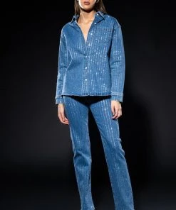 EFFORTLESS GLAM RHINESTONE STRIPE STRAIGHT LEG JEAN -akira shop effortless glam rhinestone stripe wide leg jean blue 3 3