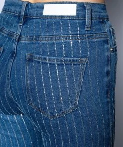 EFFORTLESS GLAM RHINESTONE STRIPE STRAIGHT LEG JEAN -akira shop effortless glam rhinestone stripe wide leg jean blue 7 7