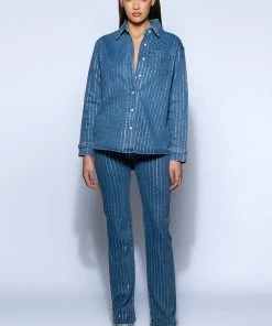 EFFORTLESS GLAM RHINESTONE STRIPE STRAIGHT LEG JEAN -akira shop effortless glam rhinestone stripe wide leg jean blue 8 8