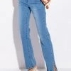 ELEVATED MID RISE STUD SLIT STRAIGHT JEANS