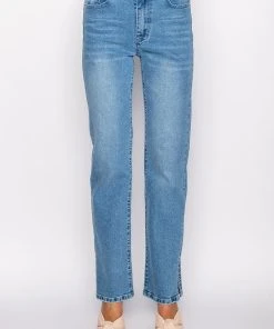 ELEVATED MID RISE STUD SLIT STRAIGHT JEANS -akira shop elevated mid rise stud slit straight jeans medium blue denim 4 4