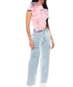 ELIZA DENIM CARGO PANT -akira shop eliza denim cargo pant light blue denim 4 4