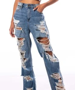 ELLA BELLA HIGH RISE WIDE LEG DISTRESSED JEANS