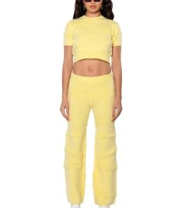 ELLORY TEXTURED WIDE LEG PANT 12 ELLORY TEXTURED WIDE LEG PANT -akira shop ellory textured wide leg pant light yellow 3 3