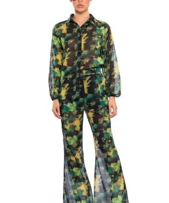 ESCAPE THE ORDINARY PRINTED FLARE TROUSER -akira shop escape the ordinary printed flare trouser green multi 3 3