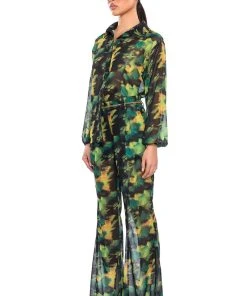 ESCAPE THE ORDINARY PRINTED FLARE TROUSER -akira shop escape the ordinary printed flare trouser green multi 4 4