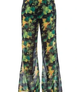 ESCAPE THE ORDINARY PRINTED FLARE TROUSER -akira shop escape the ordinary printed flare trouser green multi 7 7