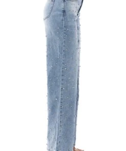 EVERYTIME RHINESTONE EMBELLISHED STRAIGHT LEG JEANS -akira shop everytime rhinestone embellished straight leg jeans medium blue denim 4 4