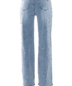 EVERYTIME RHINESTONE EMBELLISHED STRAIGHT LEG JEANS -akira shop everytime rhinestone embellished straight leg jeans medium blue denim 5 5