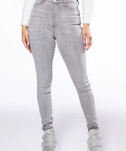 EXTREME STRETCH HIGH WAISTED SKINNY JEANS WITH RHINESTONES