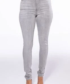 EXTREME STRETCH HIGH WAISTED SKINNY JEANS WITH RHINESTONES -akira shop extreme stretch high waisted skinny jeans with rhinestones grey 3 3