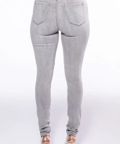 EXTREME STRETCH HIGH WAISTED SKINNY JEANS WITH RHINESTONES -akira shop extreme stretch high waisted skinny jeans with rhinestones grey 5 5