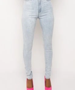 EXTREME STRETCH HIGH WAISTED SKINNY JEANS WITH RHINESTONES -akira shop extreme stretch high waisted skinny jeans with rhinestones light blue denim 3 3