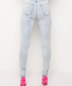 EXTREME STRETCH HIGH WAISTED SKINNY JEANS WITH RHINESTONES -akira shop extreme stretch high waisted skinny jeans with rhinestones light blue denim 5 5