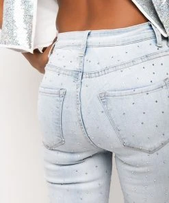 EXTREME STRETCH HIGH WAISTED SKINNY JEANS WITH RHINESTONES -akira shop extreme stretch high waisted skinny jeans with rhinestones light blue denim 6 6