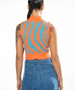 EYE OF THE TIGER SLEEVELESS SWEATER 17 EYE OF THE TIGER SLEEVELESS SWEATER -akira shop eye of the tiger sleeveless sweater orange multi 7 7