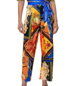 EZRA PRINTED TIE FRONT PALAZZO PANT
