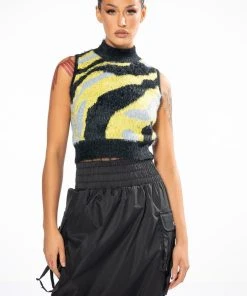 FEELING DANGEROUS SLEEVELESS CROPPED MOCK NECK SWEATER 15 FEELING DANGEROUS SLEEVELESS CROPPED MOCK NECK SWEATER -akira shop feeling dangerous sleeveless cropped mock neck sweater multi 5 5