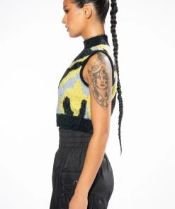 FEELING DANGEROUS SLEEVELESS CROPPED MOCK NECK SWEATER 16 FEELING DANGEROUS SLEEVELESS CROPPED MOCK NECK SWEATER -akira shop feeling dangerous sleeveless cropped mock neck sweater multi 6 6