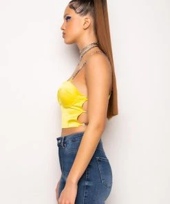 FEELING SPICY RHINESTONE CHAIN SATIN BUSTIER 28 FEELING SPICY RHINESTONE CHAIN SATIN BUSTIER -akira shop feeling spicy rhinestone chain satin bustier yellow 12 12