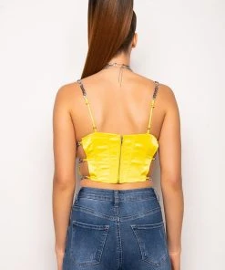 FEELING SPICY RHINESTONE CHAIN SATIN BUSTIER 29 FEELING SPICY RHINESTONE CHAIN SATIN BUSTIER -akira shop feeling spicy rhinestone chain satin bustier yellow 13 13