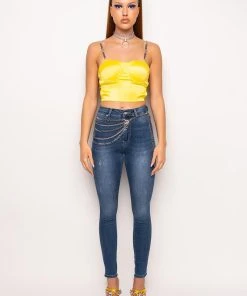 FEELING SPICY RHINESTONE CHAIN SATIN BUSTIER 31 FEELING SPICY RHINESTONE CHAIN SATIN BUSTIER -akira shop feeling spicy rhinestone chain satin bustier yellow 15 15