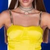 FEELING SPICY RHINESTONE CHAIN SATIN BUSTIER -akira shop feeling spicy rhinestone chain satin bustier yellow 1 1