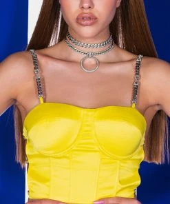 FEELING SPICY RHINESTONE CHAIN SATIN BUSTIER