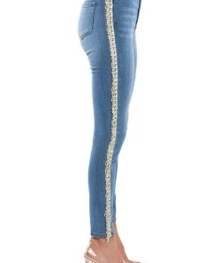 FELLING LIKE A STAR HIGH RISE RHINESTONE SKINNY JEANS -akira shop felling like a star high rise rhinestone skinny jeans medium blue denim 4 4 c1