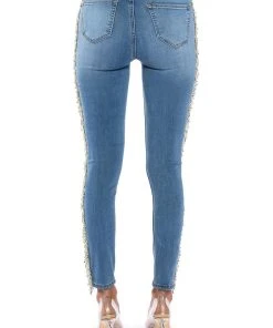 FELLING LIKE A STAR HIGH RISE RHINESTONE SKINNY JEANS -akira shop felling like a star high rise rhinestone skinny jeans medium blue denim 5 5 c1