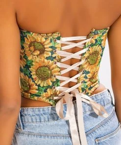 FIELD OF DREAMS BROCADE BUSTIER -akira shop field of dreams brocade bustier brown multi 7 7