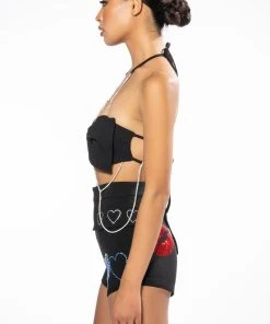 FLASHING LIGHTS RHINESTONE ROPE BRALETTE -akira shop flashing lights chain detail bralette black silver 7 7