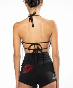 FLASHING LIGHTS RHINESTONE ROPE BRALETTE -akira shop flashing lights chain detail bralette black silver 8 8