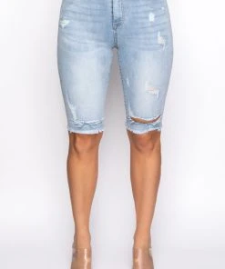 FLEX FIT EXTREME STRETCH DISTRESSED BERMUDA SHORTS 12 FLEX FIT EXTREME STRETCH DISTRESSED BERMUDA SHORTS -akira shop flex fit extreme stretch distressed bermuda shorts light blue denim 4 4