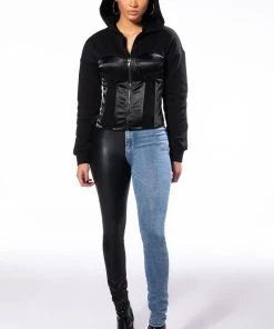 EXTREME STRETCH HIGH WAIST SKINNY JEANS -akira shop flex fit extreme stretch half and half pu high waist skinny jeans black denim 11 11