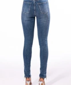 FLEX FIT EXTREME STRETCH HIGH RISE SKINNY JEANS WITH RHINESTONE ANKLE DETAILING -akira shop flex fit extreme stretch high rise skinny jeans with rhinestone ankle detailing medium blue denim 5 5