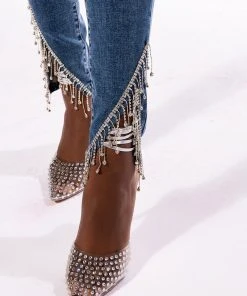 FLEX FIT EXTREME STRETCH HIGH RISE SKINNY JEANS WITH RHINESTONE ANKLE DETAILING -akira shop flex fit extreme stretch high rise skinny jeans with rhinestone ankle detailing medium blue denim 6 6