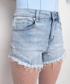 FLEX-FIT HIGH WAISTED SUPER STRETCHY DENIM SHORTS -akira shop flex fit extreme stretch high waisted denim shorts light blue denim 13 13