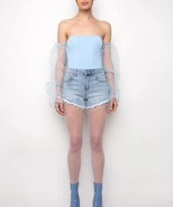 FLEX-FIT HIGH WAISTED SUPER STRETCHY DENIM SHORTS -akira shop flex fit extreme stretch high waisted denim shorts light blue denim 14 14