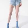 FLEX-FIT HIGH WAISTED SUPER STRETCHY DENIM SHORTS -akira shop flex fit extreme stretch high waisted denim shorts light blue denim 1 1