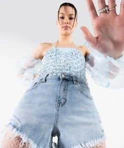 FLEX-FIT HIGH WAISTED SUPER STRETCHY DENIM SHORTS -akira shop flex fit extreme stretch high waisted denim shorts light blue denim 4 4