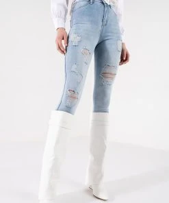 FLEX-FIT EXTREME STRETCH HIGH WAISTED DISTRESSED SKINNY JEANS