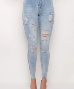 FLEX-FIT EXTREME STRETCH HIGH WAISTED DISTRESSED SKINNY JEANS -akira shop flex fit extreme stretch high waisted distressed skinny jeans light blue denim 5 5
