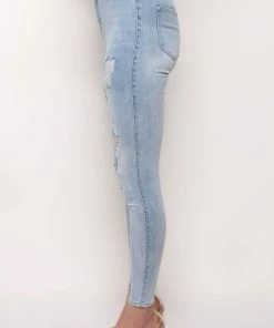 FLEX-FIT EXTREME STRETCH HIGH WAISTED DISTRESSED SKINNY JEANS -akira shop flex fit extreme stretch high waisted distressed skinny jeans light blue denim 6 6