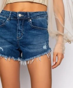 FLEX-FIT HIGH WAISTED SUPER STRETCHY DENIM SHORTS -akira shop flex fit high waisted super stretchy denim shorts medium blue denim 7 7
