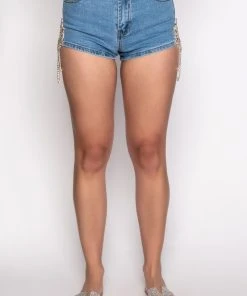 FLORENCE RHINESTONE CUT OUT DENIM SHORT -akira shop florence rhinestone cut out denim short medium blue denim 4 4